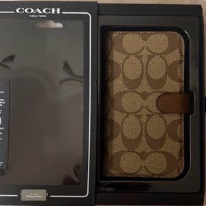 NWOT Coach Tan and Brown Monogram iPhone 14 Pro Case